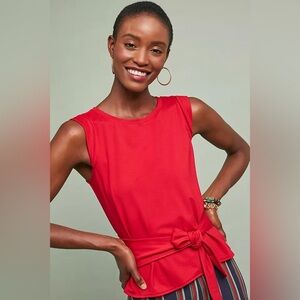 ANTHROPOLOGIE/ MAEVE Red Peekaboo-Back Tie-Waist Sleeveless Top - Sz XS